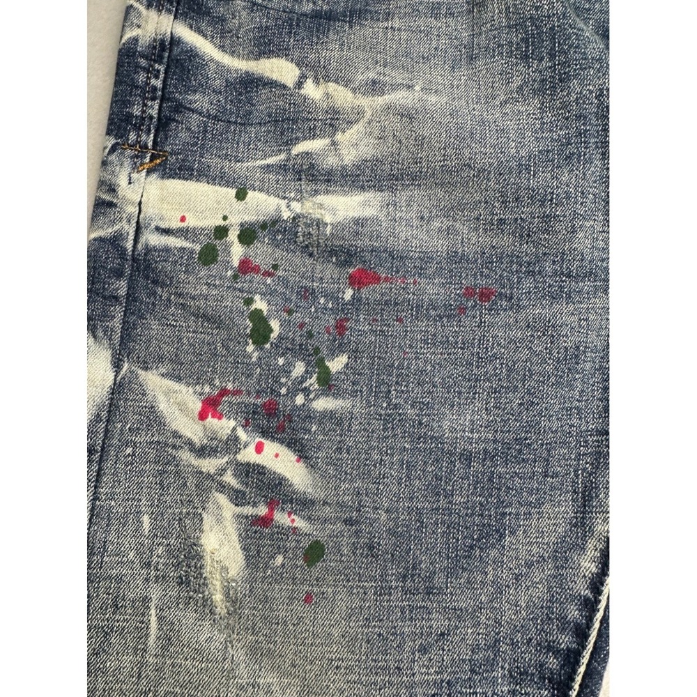 AKOO Slim Fit Jeans Mens 30 Blue Acid Wash Paint Splatter Streetwear Denim - Picture 13 of 15